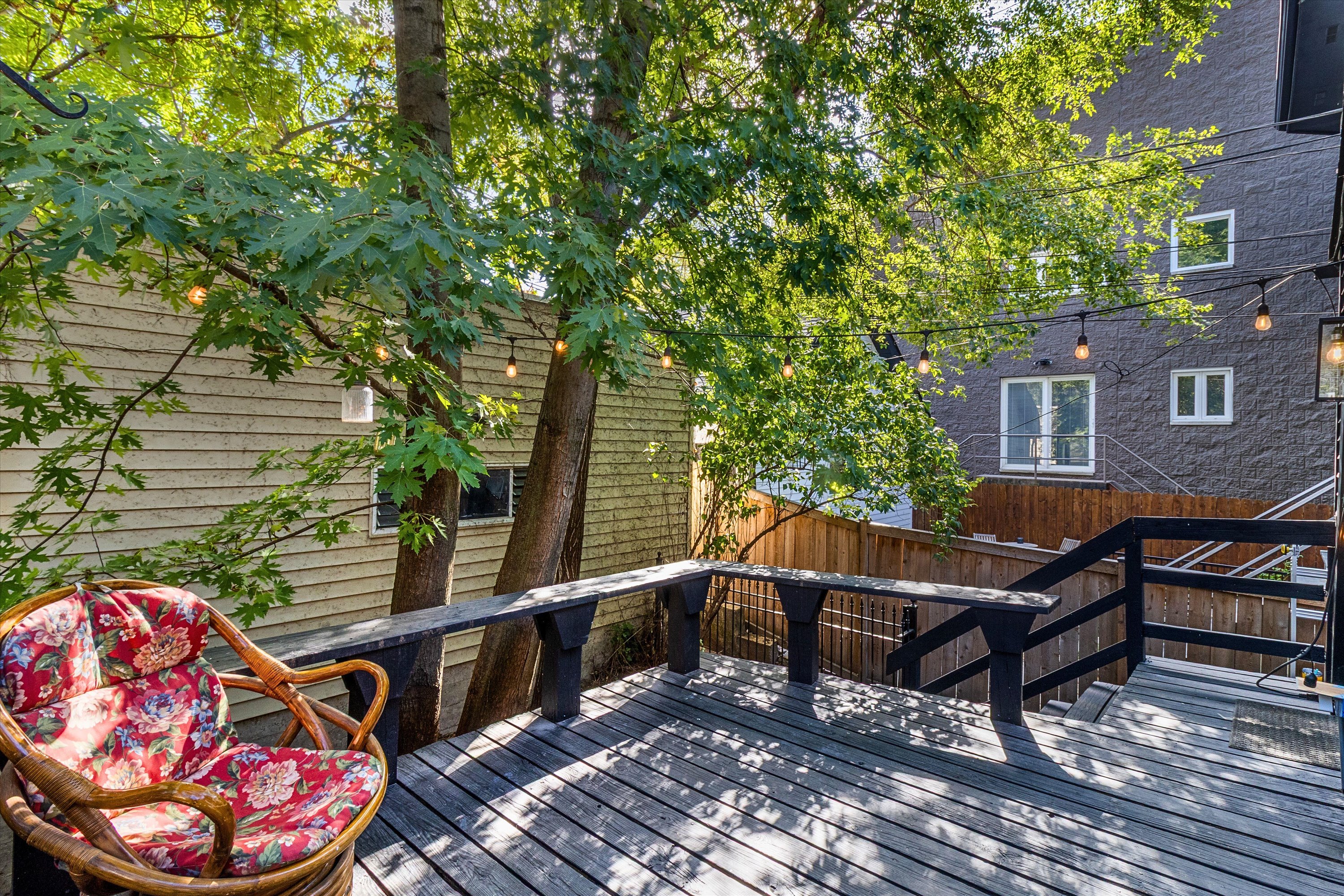 Private patio under mature trees